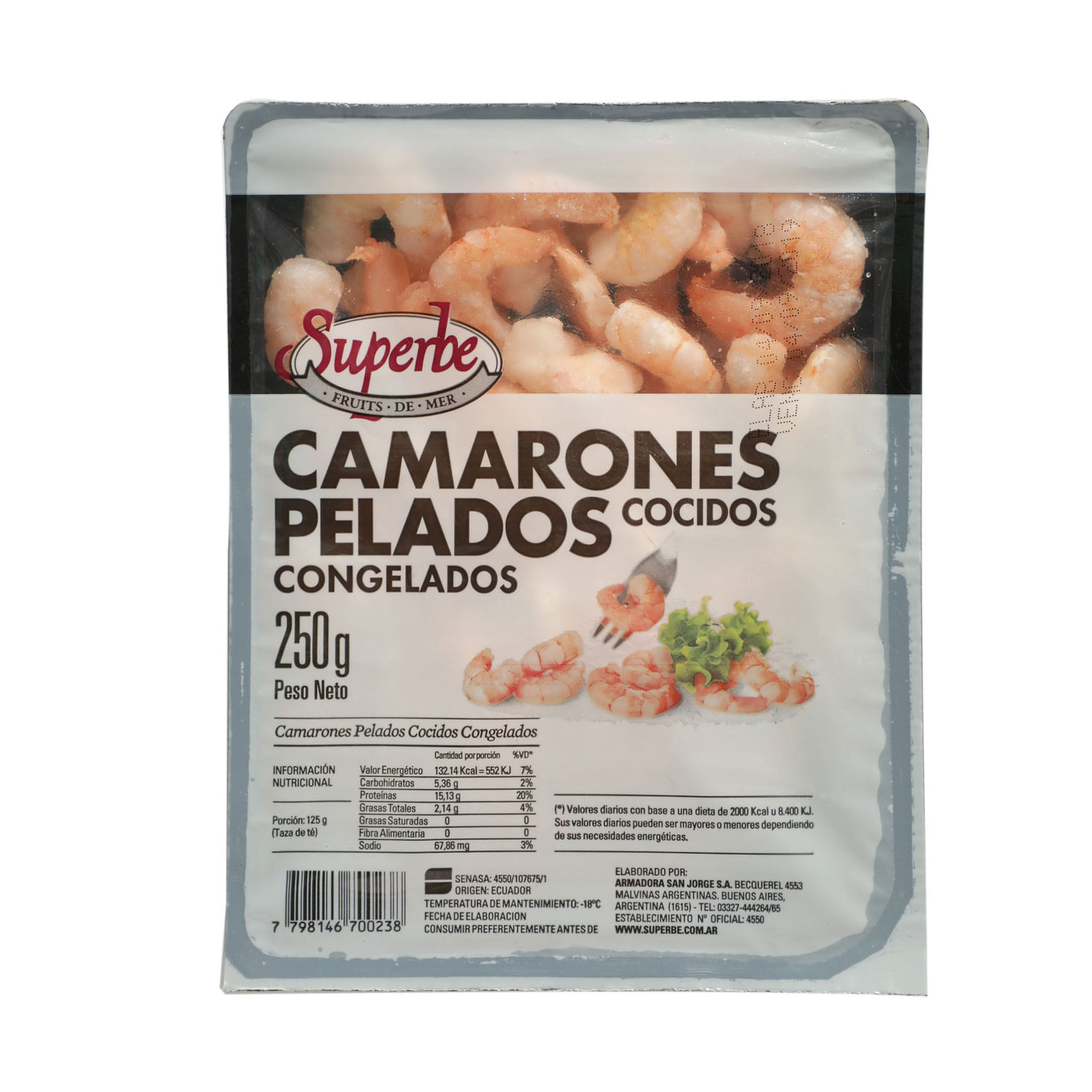 Camarones Pelados Cocidos Congelados 250 g